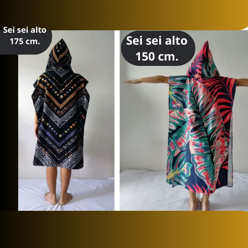 Asciugamano poncho personalizzabile per adulti e bambini con cappuccio. Per sauna, spa, spiaggia, piscina.