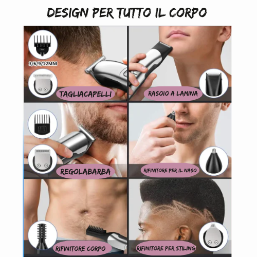Tagliacapelli e Rasoio Elettrico 2 in 1 - Multifunzione Ricaricabile con Trimmer per Peli Nasali e Schermo LCD.