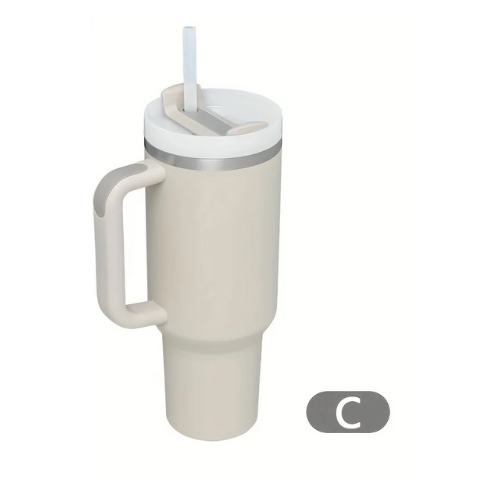 Thermos/Bottiglia da 900 ml in acciaio inossidabile con manico, coperchio e cannuccia.