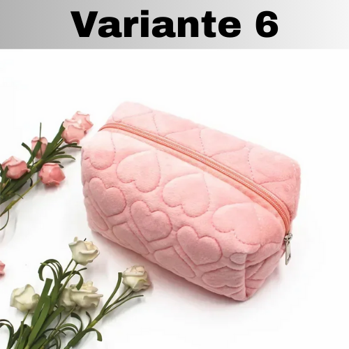 🧳Borsa Beauty-case con cerniera, tinta unita, per il trucco in pelliccia. Comoda, Capiente.