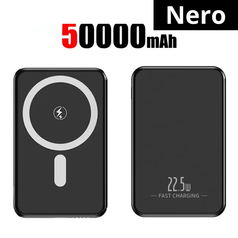 Power Bank a carica rapida magnetica. A scelta 10000-30000 o 50000 mAh, disponibile in tre colori.