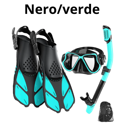 Mask Fin Snorkel Set Snorkeling Gear for Adults with Panoramic View Anti-Fog Mask Trek Fins Dry Top Snorkel and Gear Bag
