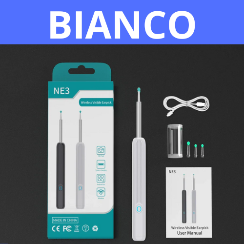 Strumento per la pulizia delle orecchie con telecamera e luce LED ad alta precisione. Wireless, con kit accessori.