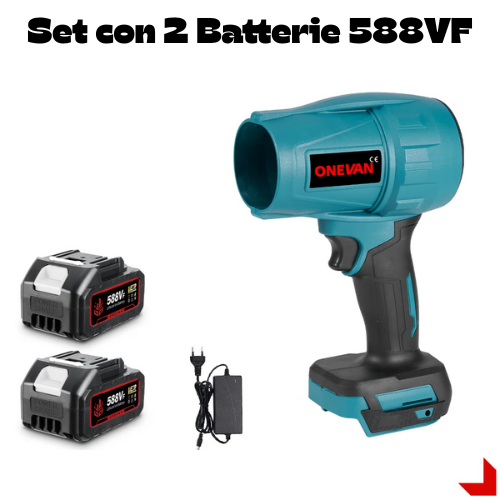 Soffiatore/Ventilatore elettrico turbo a batteria da 18 V. senza spazzole Potenza 2000W 200M/S, ideale per la rimozione di polvere, foglie.