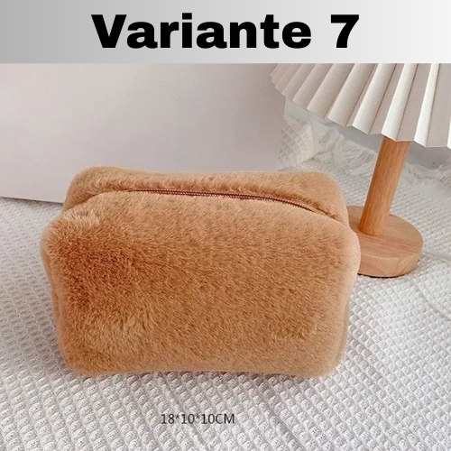 🧳Borsa Beauty-case con cerniera, tinta unita, per il trucco in pelliccia. Comoda, Capiente.