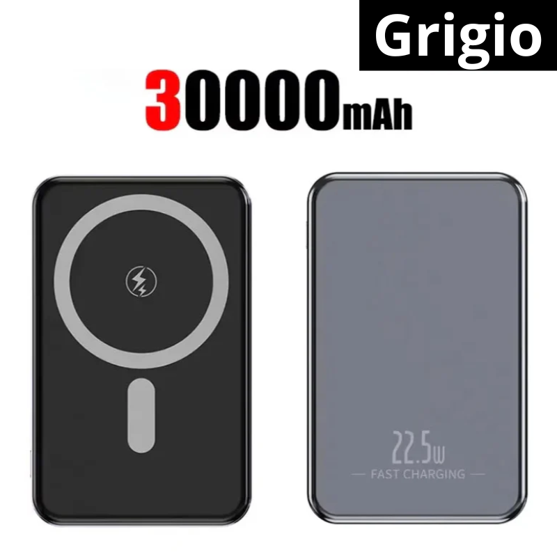 Power Bank a carica rapida magnetica. A scelta 10000-30000 o 50000 mAh, disponibile in tre colori.