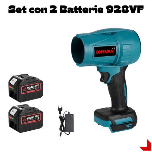 Soffiatore/Ventilatore elettrico turbo a batteria da 18 V. senza spazzole Potenza 2000W 200M/S, ideale per la rimozione di polvere, foglie.