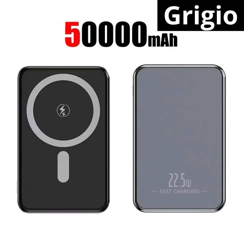 Power Bank a carica rapida magnetica. A scelta 10000-30000 o 50000 mAh, disponibile in tre colori.