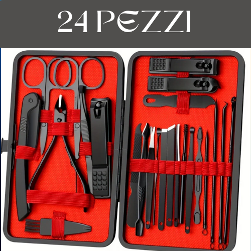 Set Pedicure/Manicure Professionale 7-24 Pezzi – Kit in Acciaio Inox con Custodia in Pelle. Compatto, Portatile.