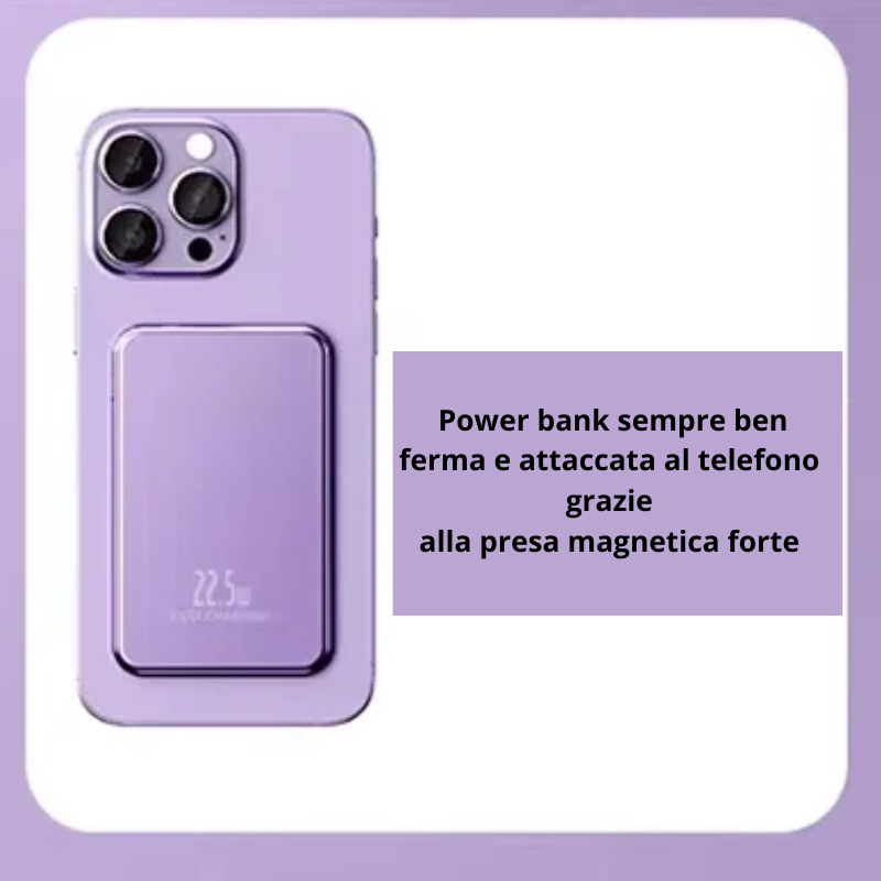 Power Bank a carica rapida magnetica. A scelta 10000-30000 o 50000 mAh, disponibile in tre colori.