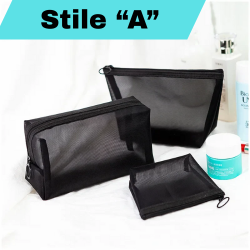 Beauty Case Organizer da Viaggio per Trucco e Articoli da Toeletta – Borse per Cosmetici Trasparenti in Rete, Disponibile in 3 Misure.