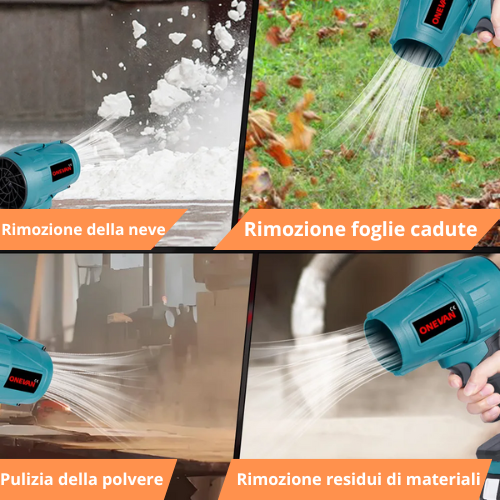 Soffiatore/Ventilatore elettrico turbo a batteria da 18 V. senza spazzole Potenza 2000W 200M/S, ideale per la rimozione di polvere, foglie.