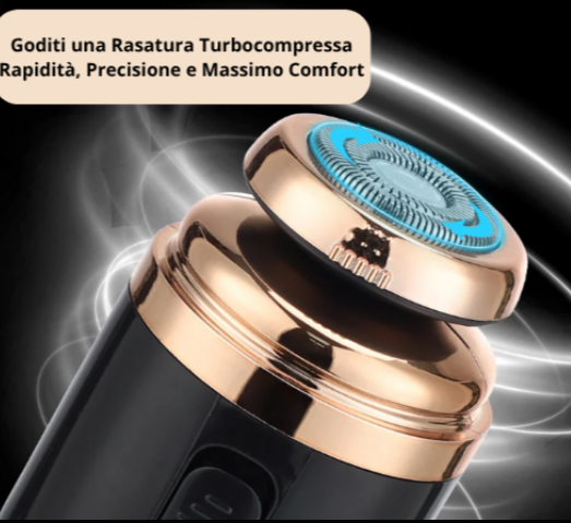 Mini-Rasoio Elettrico Rotante – Ricaricabile via USB | Lama Autoaffilante a Doppio Anello con Tagliapeli per Naso e Accessori.