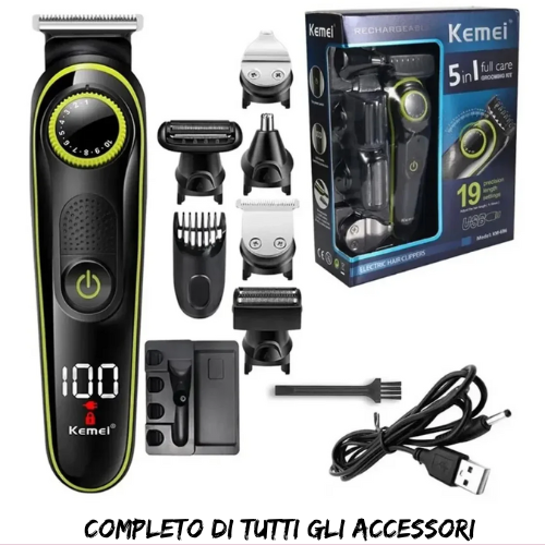 Tagliacapelli e Rasoio Elettrico 2 in 1 - Multifunzione Ricaricabile con Trimmer per Peli Nasali e Schermo LCD.