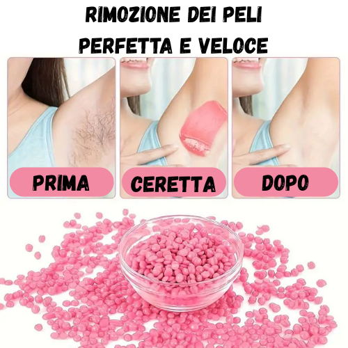Cera per depilazione dura in grani. Perle di cera a caldo specifiche per la rimozione dei peli su ogni parte del corpo. Confezione da 50/100/150 e 300 grammi.