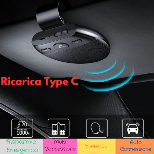 Kit vivavoce per auto. Bluetooth 5.0 wireless, vivavoce, lettore musicale con microfono.