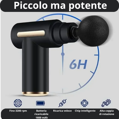 Massaggiatore a pistola con 4 testine cambiabili. Sollievo Muscolare Profondo, Sempre a Portata di Mano. Velocità regolabile a Sei Marce.