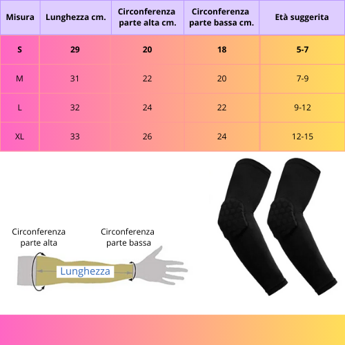 Ginocchiere e gomitiere per bambini con maniche a compressione a nido d'ape. Protezioni sportive per basket, calcio, etc.