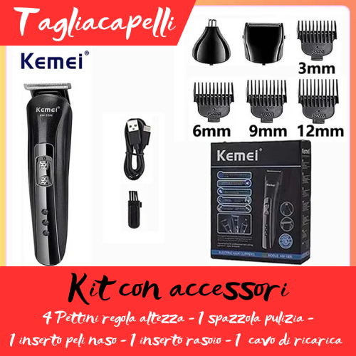 ✂️ Tagliacapelli Professionale Kemei KM-1506 – Kit con Accessori. Precisione e Stile in Ogni Dettaglio!