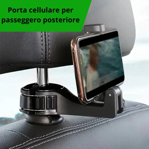 Supporto per telefono cellulare con gancio porta oggetti per passeggero posteriore. Supporto per auto gancio multifunzionale 2 in 1 per poggiatesta.