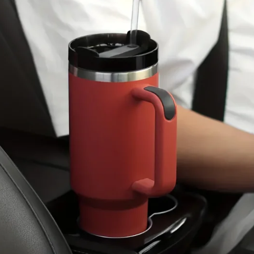 Thermos/Bottiglia da 900 ml in acciaio inossidabile con manico, coperchio e cannuccia.