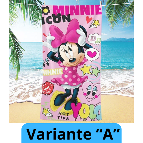 Asciugamano per bambine con immagini cartone animato “Minnie”. Varie immagini misure a scelta.