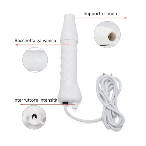 Dispositivo Alta Frequenza per Terapia Facciale 4 in 1 – Bacchetta Galvanica con 4 Elettrodi in Vetro – Anti-Rughe, Rimozione Acne, Stimolazione Capelli, Bellezza Viso.