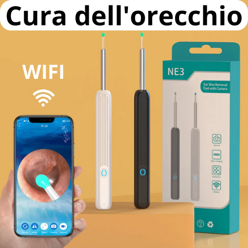 Strumento per la pulizia delle orecchie con telecamera e luce LED ad alta precisione. Wireless, con kit accessori.