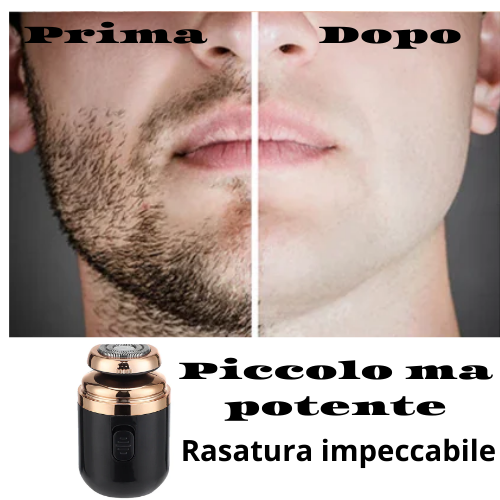 Mini-Rasoio Elettrico Rotante – Ricaricabile via USB | Lama Autoaffilante a Doppio Anello con Tagliapeli per Naso e Accessori.