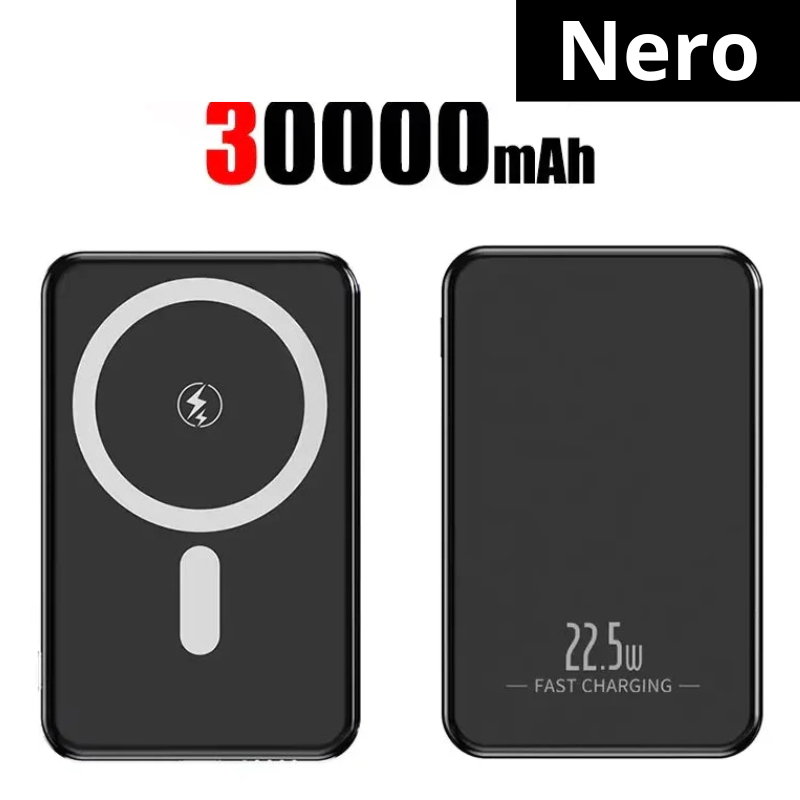 Power Bank a carica rapida magnetica. A scelta 10000-30000 o 50000 mAh, disponibile in tre colori.