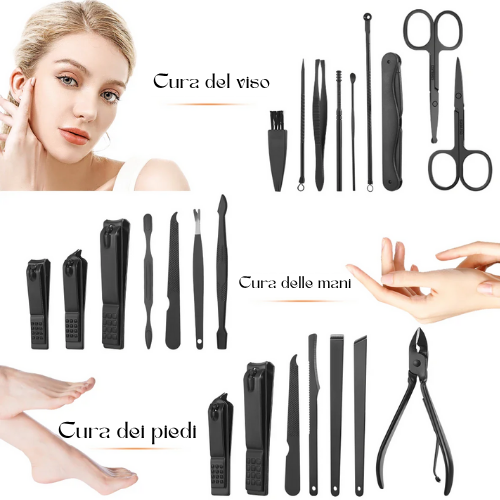 Set Pedicure/Manicure Professionale 7-24 Pezzi – Kit in Acciaio Inox con Custodia in Pelle. Compatto, Portatile.