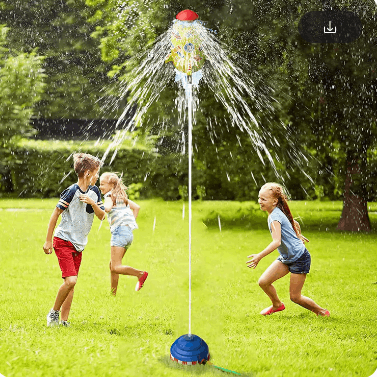Gioco razzo a pressione con cascata spruzzo d'acqua. Espulsione forzata dall'acqua.