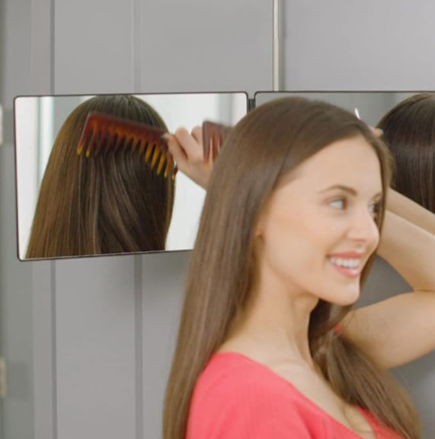 Specchio da trucco a 3 ante pieghevoli per visione a 360°. Con illuminazione a led ricaricabile.