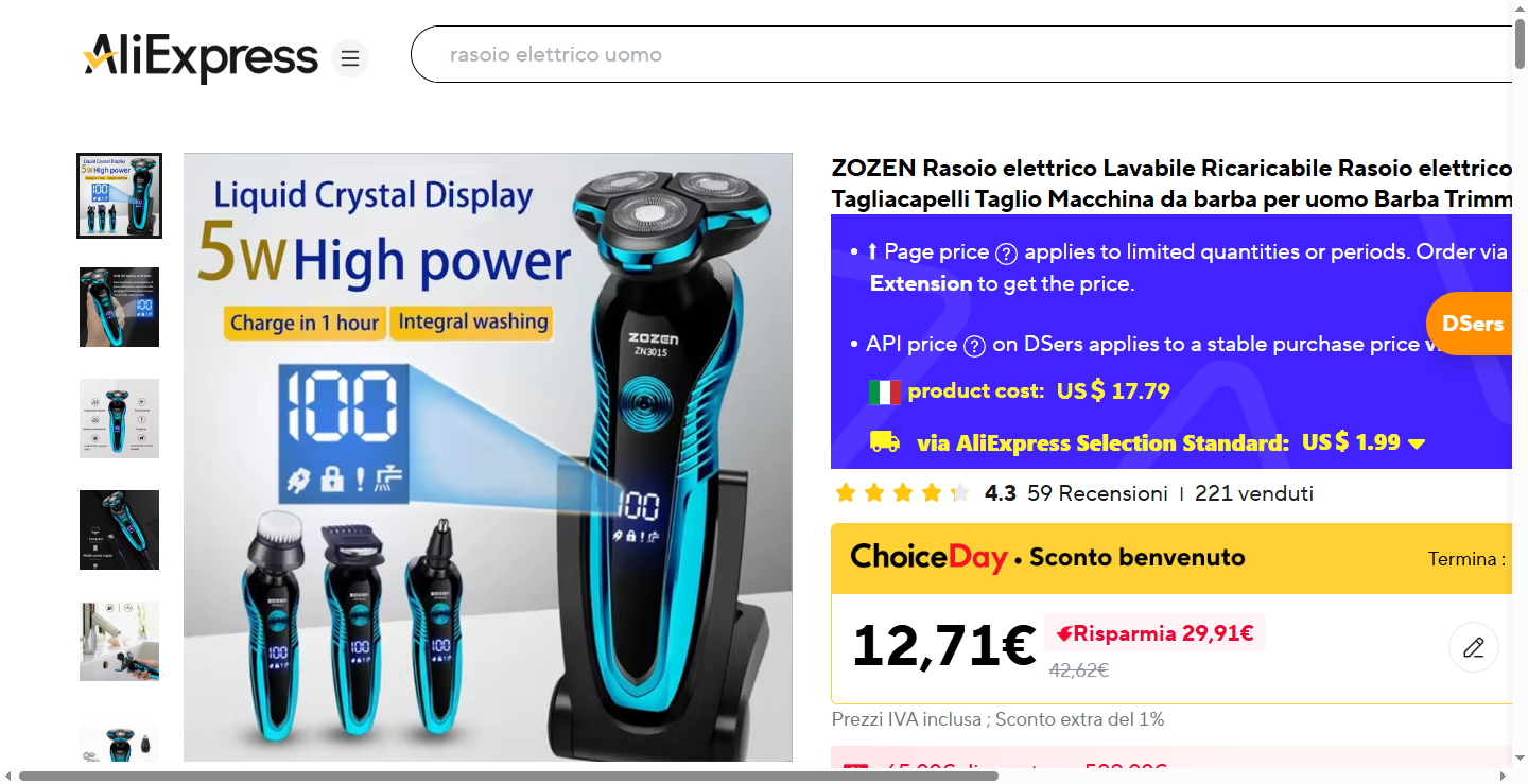 "Rasoio Elettrico con Display LCD e Trimmer Nasale: Compatto, Potente e Ricaricabile"