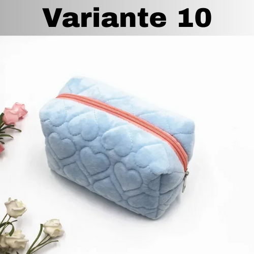 🧳Borsa Beauty-case con cerniera, tinta unita, per il trucco in pelliccia. Comoda, Capiente.