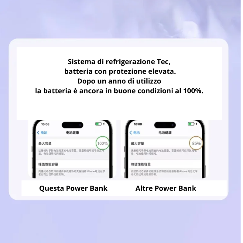 Power Bank a carica rapida magnetica. A scelta 10000-30000 o 50000 mAh, disponibile in tre colori.
