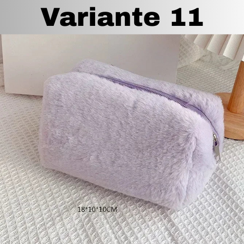 🧳Borsa Beauty-case con cerniera, tinta unita, per il trucco in pelliccia. Comoda, Capiente.