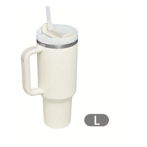 Thermos/Bottiglia da 900 ml in acciaio inossidabile con manico, coperchio e cannuccia.