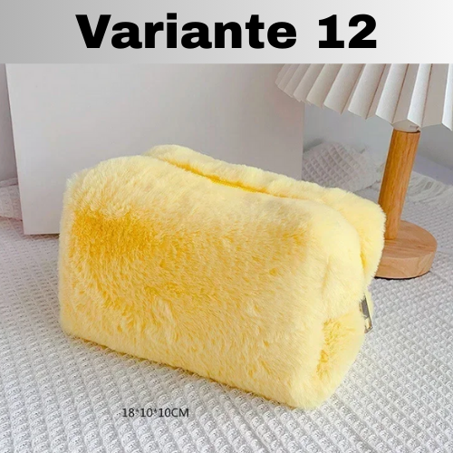 🧳Borsa Beauty-case con cerniera, tinta unita, per il trucco in pelliccia. Comoda, Capiente.