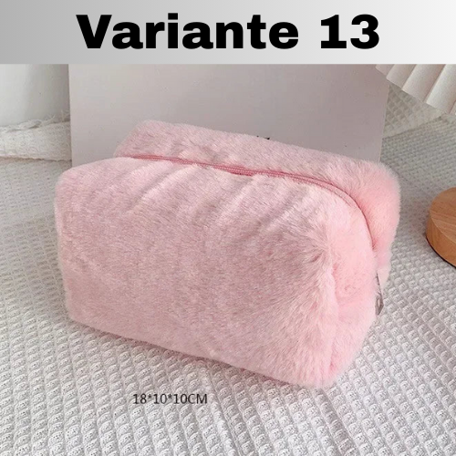 🧳Borsa Beauty-case con cerniera, tinta unita, per il trucco in pelliccia. Comoda, Capiente.
