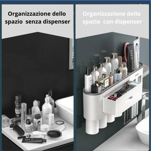 Portaspazzolino Multifunzione da Parete. Dispenser Automatico di Dentifricio – Kit Completo per Famiglia.