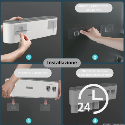 Portaspazzolino Multifunzione da Parete. Dispenser Automatico di Dentifricio – Kit Completo per Famiglia.