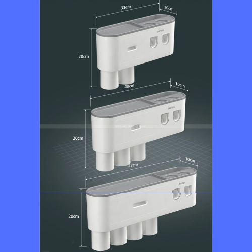 Portaspazzolino Multifunzione da Parete. Dispenser Automatico di Dentifricio – Kit Completo per Famiglia.