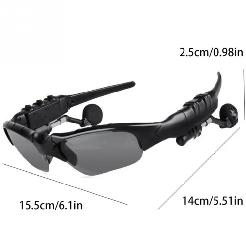 Occhiali con cuffie stereo antirumore, wireless con microfono. Da sole, per guida, ciclismo, sport.