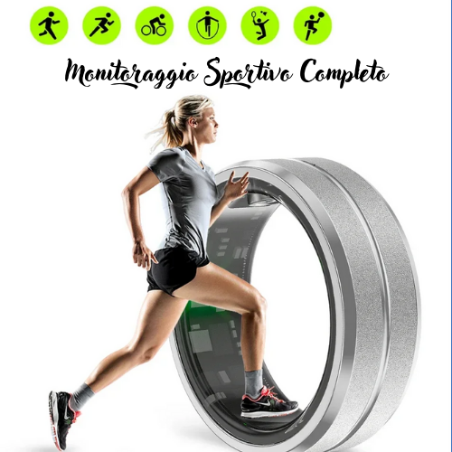 Anello smart per Android e Ios. Cardiofrequenzimetro, impermeabile IP68 fino -300 mt, multi-sport, controllo del sonno.