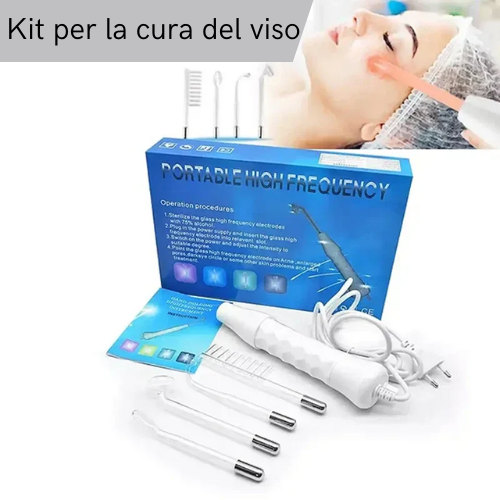 Dispositivo Alta Frequenza per Terapia Facciale 4 in 1 – Bacchetta Galvanica con 4 Elettrodi in Vetro – Anti-Rughe, Rimozione Acne, Stimolazione Capelli, Bellezza Viso.