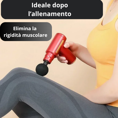 Massaggiatore a pistola con 4 testine cambiabili. Sollievo Muscolare Profondo, Sempre a Portata di Mano. Velocità regolabile a Sei Marce.