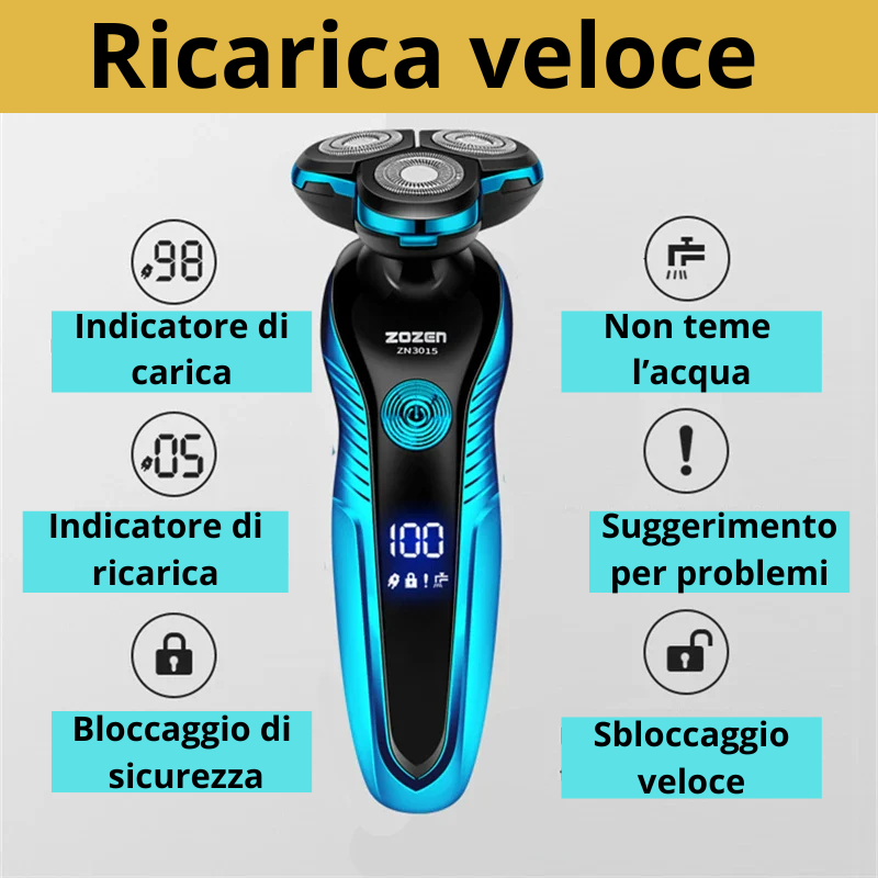 "Rasoio Elettrico con Display LCD e Trimmer Nasale: Compatto, Potente e Ricaricabile"