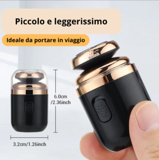 Mini-Rasoio Elettrico Rotante – Ricaricabile via USB | Lama Autoaffilante a Doppio Anello con Tagliapeli per Naso e Accessori.