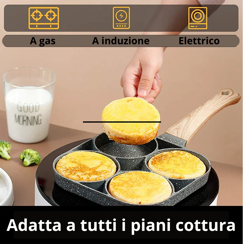 Padella 4 tazze in ceramica antiaderente. Ottima per cucinare per uova, carne.